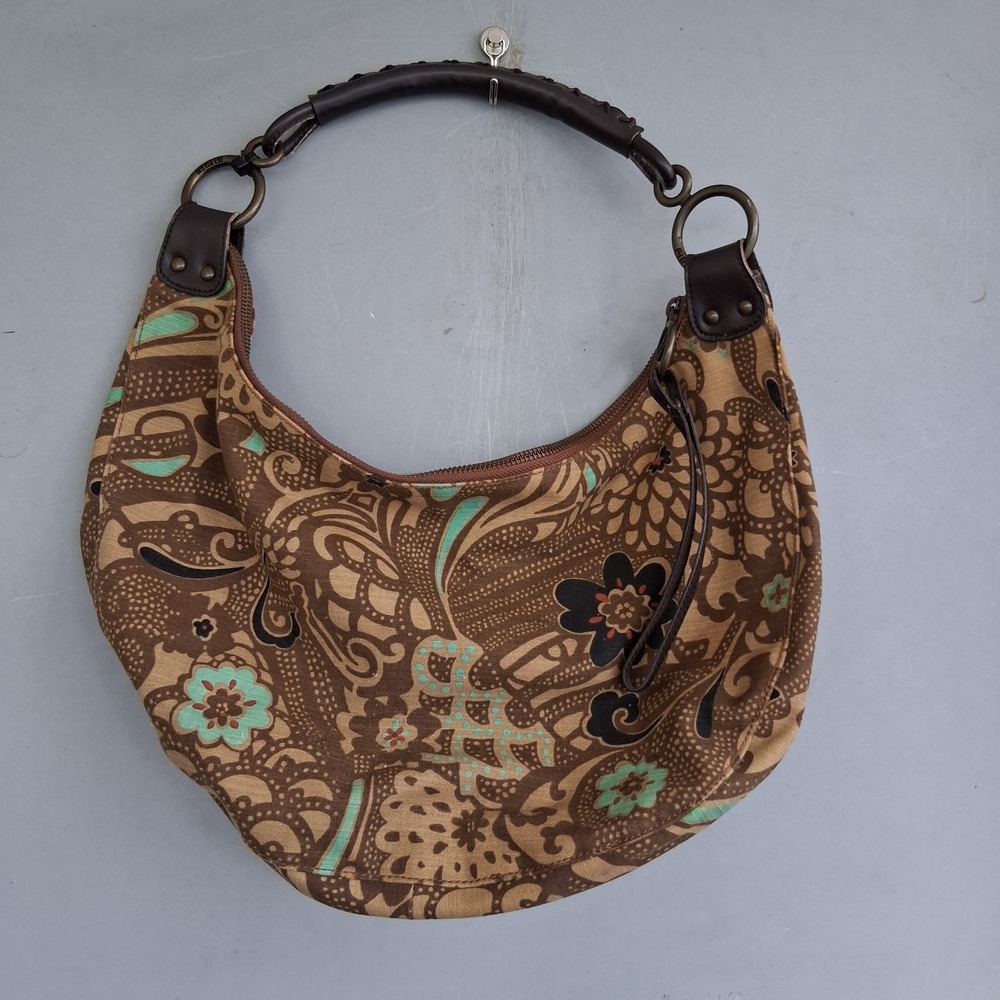 Vintage Y2K GAP Shoulder Hobo Bag Purse Brown Teal Paisley Floral AOP GVC